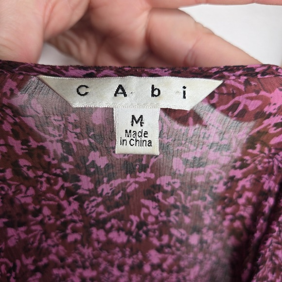 CAbi Womens Size Med Blouse Semi Sheer Eccentric‎ 100% Silk Purple Fairy Flowy - Picture 6 of 7